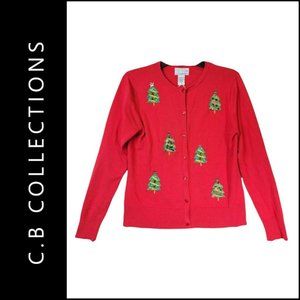 C.B Collections Woman Christmas Knitted Button Front Cardigan Size MP Red
